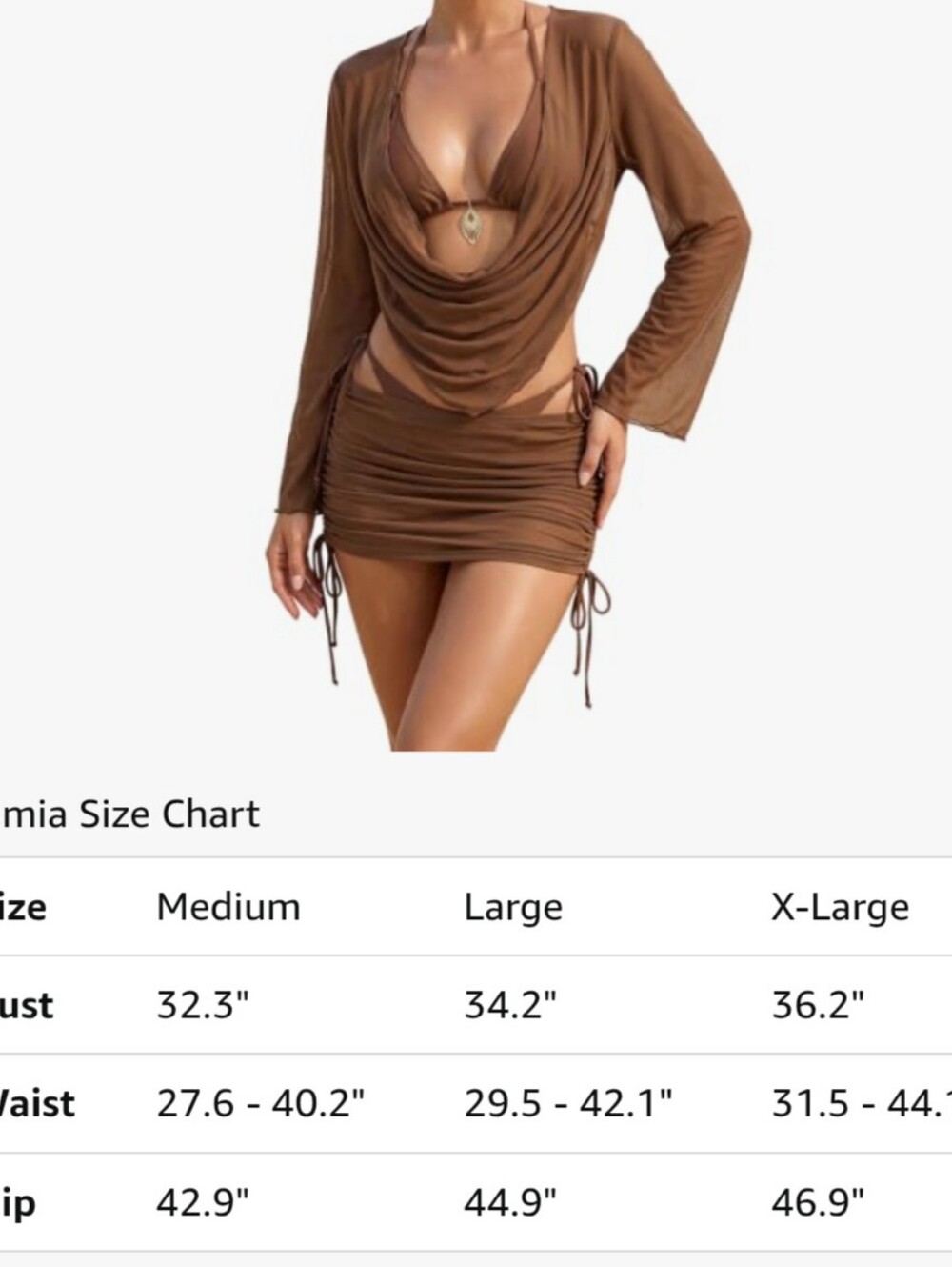 Women's Brown 4-Piece Bikini Set with Draped Cover-Up - Chic Beachwear - Picture 8 of 10